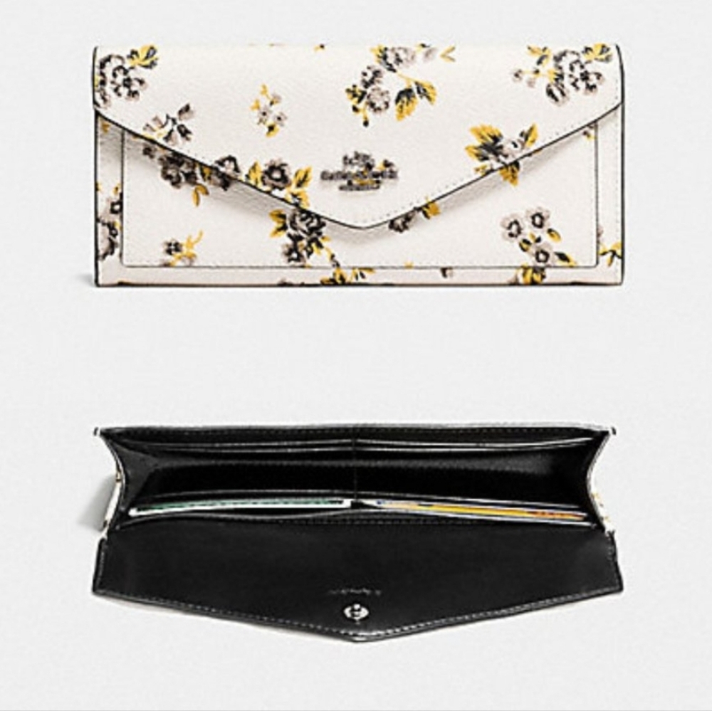 Coach Envelope Soft Wallet White Chalk Prairie Print Floral Pebble Leather - Picture 3 of 11